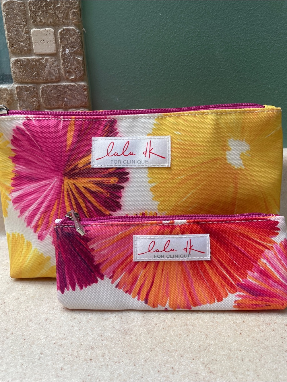lulu dk for Clinique Floral Cosmetic Pouch Set - Pink, Yellow, Orange